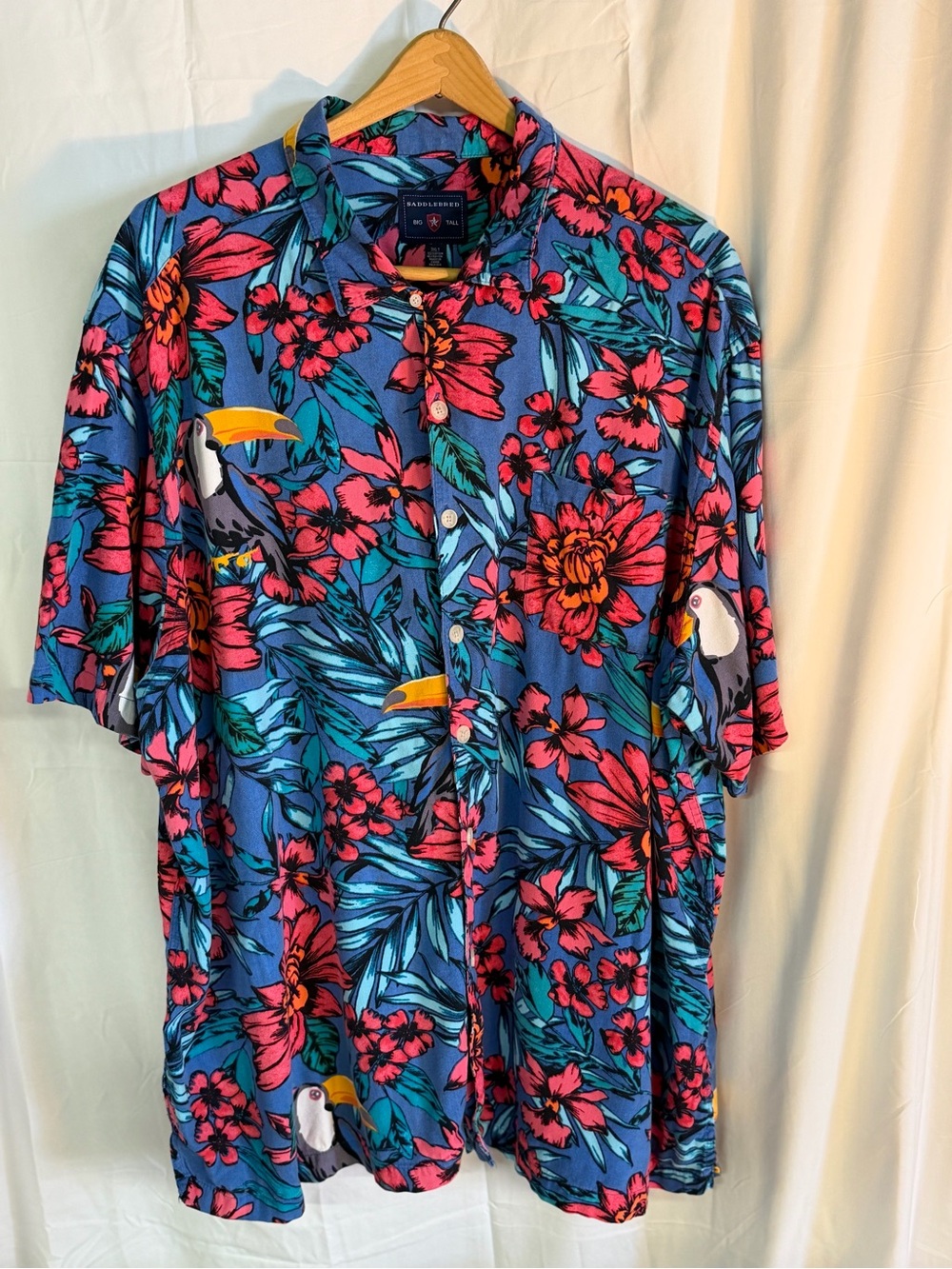 Saddlebred Blue Tropical Floral Short-Sleeve Button-Down Shirt